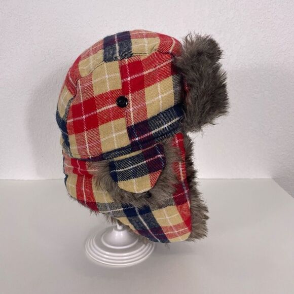 Minnesota Twins Tan, Red, & Blue Plaid Fur Lined Winter Trapper Hat - Picture 4 of 6